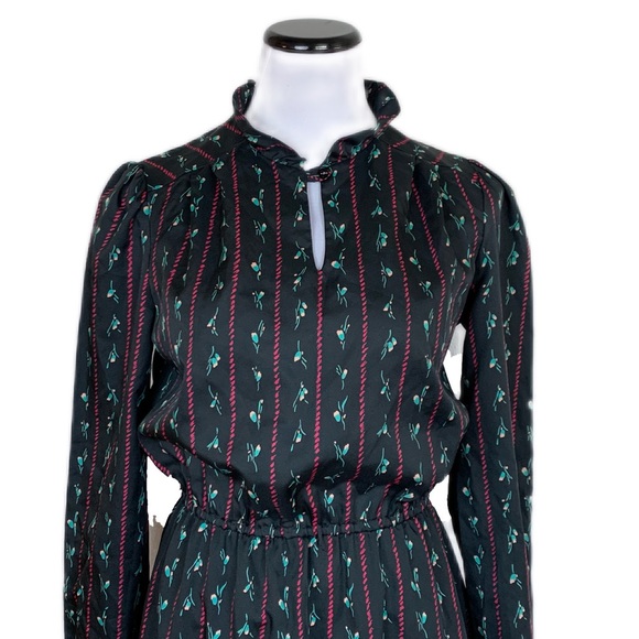 Vintage Jerrell of Texas Black Striped Micro Floral Elastic Waist MIDI Dress - Picture 2 of 12